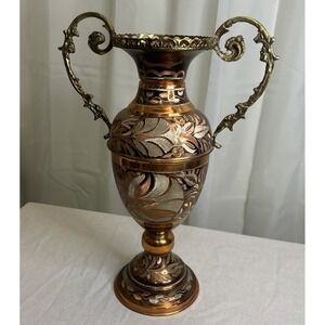 Vintage Hand Made Copper & Brass w/Brass Detailed Handles Beautiful Bud Vase‎